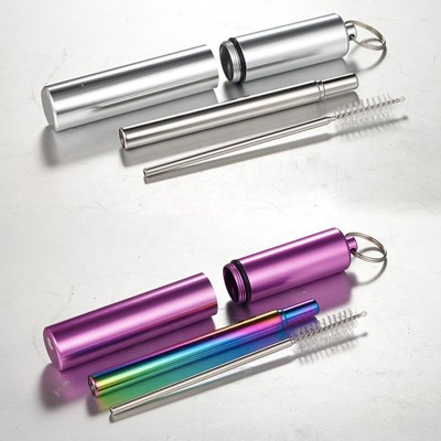 Reusable Telescopic Stainless Steel Set Adjustable Metal Straw with bottle opener