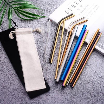 Metal Reusable Stainless Steel Straws set bag packing